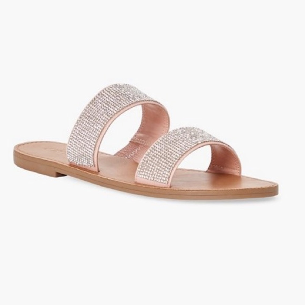 Double Strap Rhinestone Sandal Slides